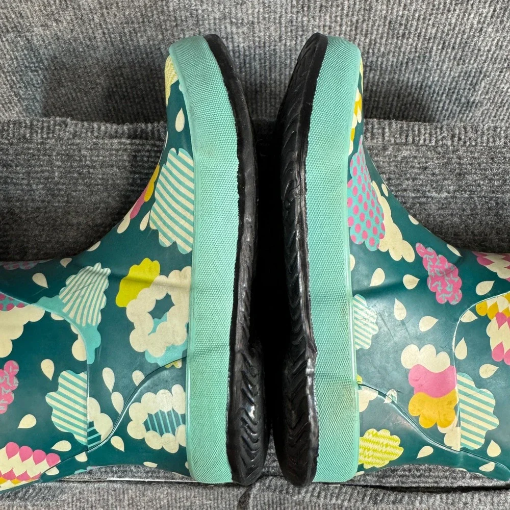 Bogs Rainit Clouds Teal Green Waterproof Rain Boots Youth Size 3 72379-440
